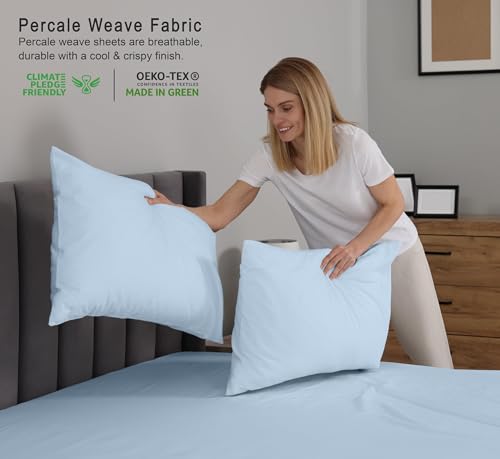 RUVANTI 100% Cotton Percale Sheets Split King Size, Baby Blue | Crisp Cooling, Deep Pocket 16", Soft Breathable & Durable, Hotel-Style, 5 Piece Set - color: Baby Blue, size: Split King
