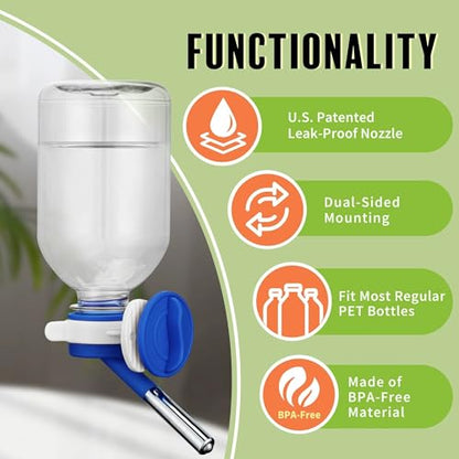 Choco Nose No-Drip Water Bottle Feeder for Guinea Pigs, Hamsters, Bunnies, Ferrets, & Small Pets, 10.2 fl.oz, 300ml - Easy to Install in Cages/Crates, US Patented Leakproof Nozzle 10mm, Blue (C128) - color: C128 Blue, size: Guinea Pigs-Small Bunnies-Ferre