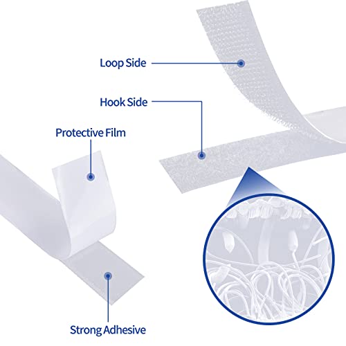 3/4 Inch x 82 Feet Black Hook Loop Strips with Adhesive Heavy Duty, Multi-Purpose Hook and Loop Tape, Double Sided Hook Loop Rolls, Picture Hanging Strips, TV Accessories, TV wall Adhesive Tape - size: 3/4in x 82ft, style: White