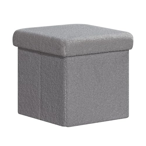 PINPLUS Storage Ottoman Cube Square Shaped Ottomans with Storage Foot Stool Footrest for Lving Room Boucle Ottoman Seat for Dorm Room,Faux Teddy Fur Grey,12.6"x12.6"x12.6" - color: Grey, size: 12.6"D x 12.6"W x 12.6"H