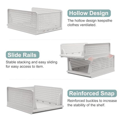 Goderewild Stackable Foldable Storage Baskets, Folding Storage Bins, Closet Organizers and Plastic Drawer Shelf Storage Container for Wardrobe, Cupboard, Kitchen, Bathroom, Office (White, 4L) - size: 4L