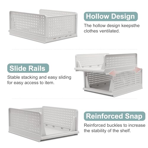 Goderewild 5 Pack Stackable Foldable Storage Baskets - Folding Storage Bins, Multifunctional Closet Organizers for Wardrobe, Cupboard - Space-Saving Clothes Storage Hat Organizer (White, 5L) - size: 5L