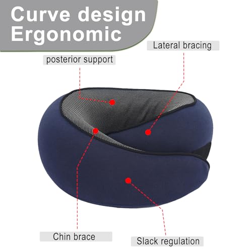 Cloud Sleep Travel Pillow｜360° Adjustable Neck Pillow for Airplane & Office｜NASA Memory Foam｜Free Eye Mask & Earplugs (Dark Blue) - color: Dark Blue