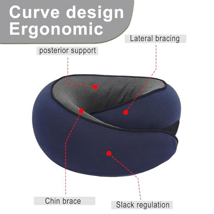 Cloud Sleep Travel Pillow｜360° Adjustable Neck Pillow for Airplane & Office｜NASA Memory Foam｜Free Eye Mask & Earplugs (Dark Blue) - color: Dark Blue