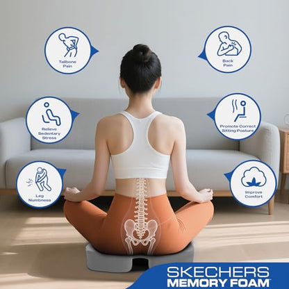 Skechers Seat Cushion, Ergonomic Memory Foam Cushion for Long Sitting Hours on Office & Home Chair, Car Seat Cushion for Sciatica, Coccyx Cushion,Gray - color: Gray