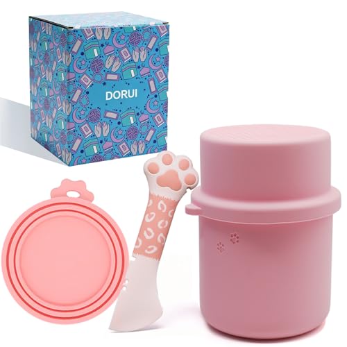 Original Canned Dog Food Storage Container | Wet Food Can Opener Spoon | Silicone Pet Can Lid | BPA Free, Airtight, Dishwasher & Freezer Safe(Pink) - color: Pink