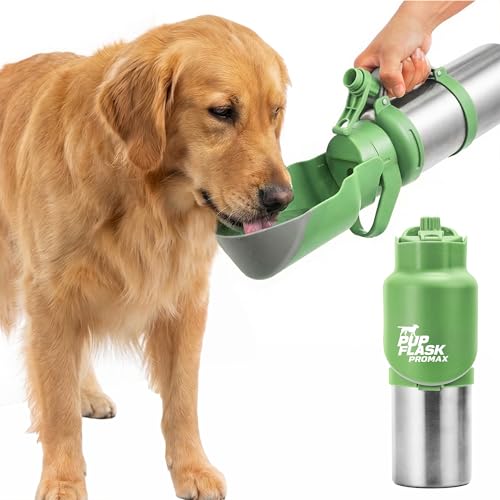 PupFlask Pro Dog Water Bottle | 30 or 50 OZ Double Wall Insulated Stainless Steel | Built-In Flip Cup Bowl | Leak Proof Cap | 24+ Hour Cold Water | Small & Large Dogs | Portable Pet Hydration Bottle - color: Green, size: 50 Ounce
