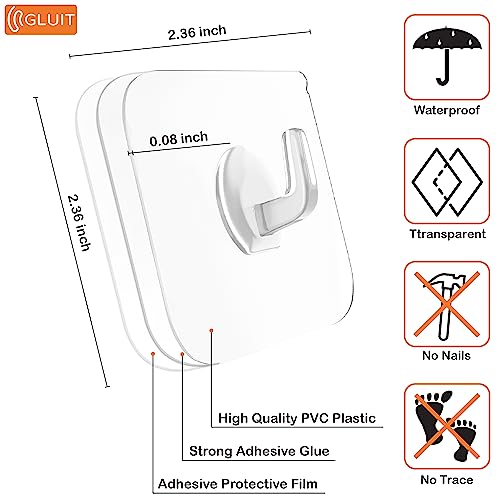GLUIT Adhesive Plastic Clear Utility Hooks Transparent Hook for The Drill-Free Wall 20 pcs