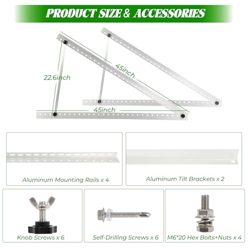 45in Solar Panel Mount Brackets, 1 Set 0 -90° Adjustable Solar Panel Tilt Mount Brackets, Solar Panel Stand Support 100-400W Solar Panels, Load Capacity 260lbs Solar Panel Mounting Brackets - size: 45in-1 set