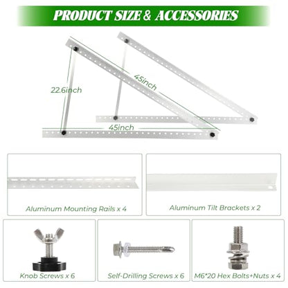 45in Solar Panel Mount Brackets, 1 Set 0 -90° Adjustable Solar Panel Tilt Mount Brackets, Solar Panel Stand Support 100-400W Solar Panels, Load Capacity 260lbs Solar Panel Mounting Brackets - size: 45in-1 set