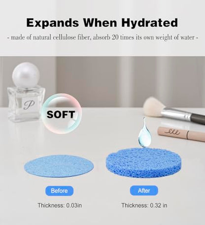 METUUTER 50 PCS Compressed Facial Sponges for Estheticians- 100% Natural Cellulose Face Sponge Professional Cosmetic Spa Sponges for Face Cleansing, Massage, Pore Exfoliating, Mask, Makeup Removal - color: Blue