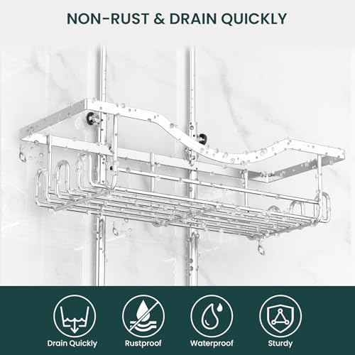 Shower Caddy Hanging Adjustable Shower Caddy, Rustproof Shower Organizer Extended Length Showers Caddy Over Shower Head with Hooks Soap Holder, Large Capacity Anti-Swing Bathroom Organizer, Silver - color: Silver