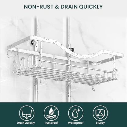 Shower Caddy Hanging Adjustable Shower Caddy, Rustproof Shower Organizer Extended Length Showers Caddy Over Shower Head with Hooks Soap Holder, Large Capacity Anti-Swing Bathroom Organizer, Silver - color: Silver