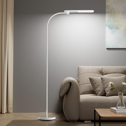 Honeywell LED Floor Lamp for Reading, CRI97 Full Spectrum Gooseneck Floor Lamp, Eye-Caring Dimmable Standing Task Light, 3 Color Temperatures, 77.5" Tall for Living Room, Bedroom, Office - color: White