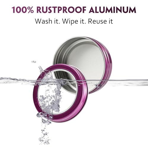 2 oz (60ml) Purple Aluminum Tins with Clear Lids and Labels, 24 Pack | Clear View Lid, Secure Packaging, Tight Screw Lids, Includes Blank Labels, 11 Color Options - color: Purple