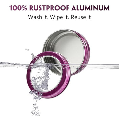 2 oz (60ml) Purple Aluminum Tins with Clear Lids and Labels, 24 Pack | Clear View Lid, Secure Packaging, Tight Screw Lids, Includes Blank Labels, 11 Color Options - color: Purple