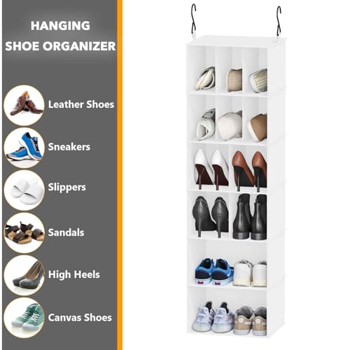 SpaceAid 2 Pack Hanging Closet Organizer and Storage with Dividers, 24 Compartments Hanging Shoe Shelves for Closet, Wardrobe, RV, Garment Rack - White - color: White
