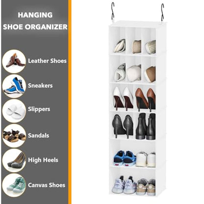 SpaceAid 2 Pack Hanging Closet Organizer and Storage with Dividers, 24 Compartments Hanging Shoe Shelves for Closet, Wardrobe, RV, Garment Rack - White - color: White