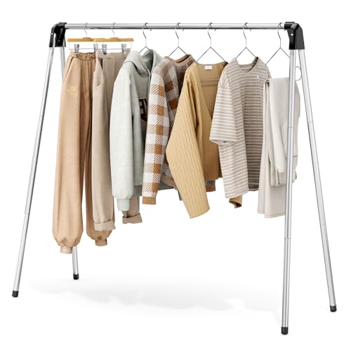 Clothes Drying Rack, Foldable Drying Rack Clothing, Stainless Steel Laundry Rack, Free-Standing, Indoor Outdoor Use with Travel Friendly Design, Collapsible for Home, Camping, Theater, RV Use, Black - size: 55 inch