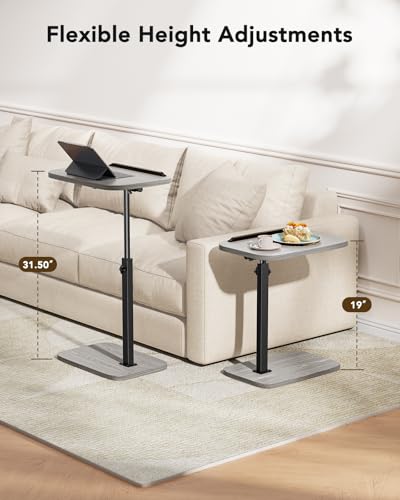 HUANUO TV Tray Table，Adjustable Height TV Tray with 360° Swivel & 90° Tilt, Sturdy Side Table with Anti-Slip Bar for Laptop, Eating, Space-Saving Side Table for Couch, Bedside, Living Room - color: Grey