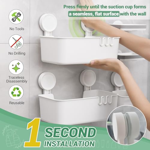 LUXEAR Shower Caddy 5 Pack Suction Cup Shower Organizer for Bathroom Storage Home &Kitchen,No Drilling Removable Plastic Shelf Organizer with Soap Dish&Toothbrush Holder Easy Install - size: 5 pack