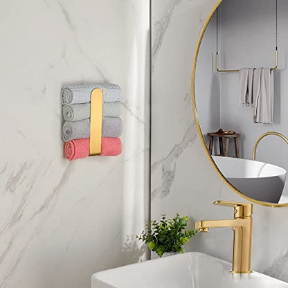 Taozun Towel Holder Gold Hand Towel Rack Adhesive Towel Bar Stick on Towel Ring for Bathroom Wall Kitchen RV, Stainless Steel Brushed Brass Finish - color: Gold, size: 8-inch