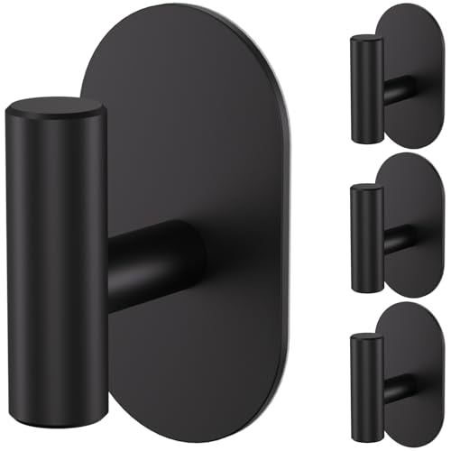 Aikzik Black Adhesive Hooks Heavy Duty, Wall Hooks for Shower, Bathroom, Towel, Coat, Robe, Stainless Steel Hooks for Hanging, Waterproof & Rustproof Sticky Hooks for Walls No Damage- 2 Pack - color: Black