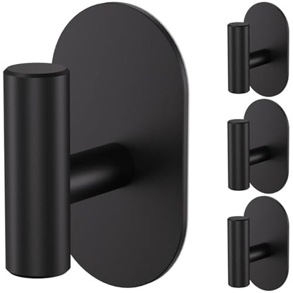 Aikzik Black Adhesive Hooks Heavy Duty, Wall Hooks for Shower, Bathroom, Towel, Coat, Robe, Stainless Steel Hooks for Hanging, Waterproof & Rustproof Sticky Hooks for Walls No Damage- 2 Pack - color: Black