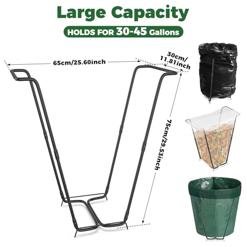 Outdoor Trash Bag Holder Metal Garden Trash Bag Holder for Yard Waste Stand Holds 30-45 Gallons Leaf Bag Holder with 4 Clips for Leaves Camping Lawn Party Weeding Yard Gardening（1pcs+4clips） - color: 1pcs+4clips