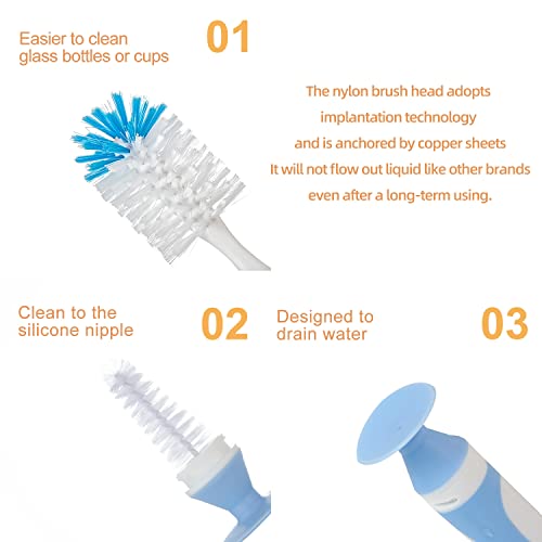 Chemimoso Multifunctional Cleaning Brush, Baby Bottle Brush, Bottle Brush Cleaner, Rotate The Suction Cup to Obtain The Small Bristle Brushes, Set Z, Pink, Nylon and Nylon Brush - color: Pink 2