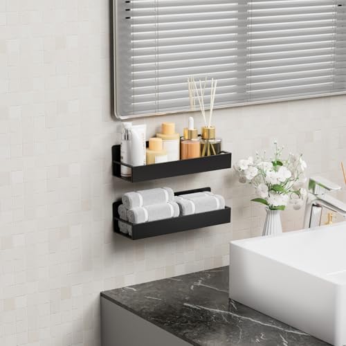 Yieach 4 Pack Black Spice Rack Wall Mount with Adhesive,11.5″L x 3.6″W,Stick on Seasoning Jar Spice Organization for Cabinet Door or Pantry Door,Adhesive Wall Spice Rack for RV,Kitchen,Inside Cabinets