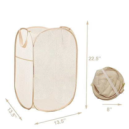 Pop Up Laundry Basket Folding Laundry Hamper Mesh Hamper Storage Bin for College Dorms, Travelling, Crusing, Camping, Beige - color: Beige