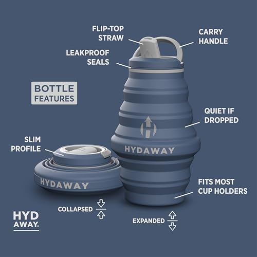 HYDAWAY 17oz Travel Collapsible Water Bottle - BPA-Free, Leakproof, Lightweight, Space-Saving - color: Seaside