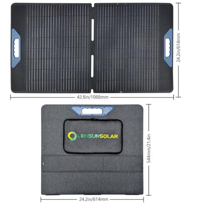LENSUNSOLAR 100W Foldable Solar Panel Charger, 23.5% A+ Monocrystalline, IP67, MC4 Cable Included, for 12V Batteries Power Stations Camping Picnics Car Travel Boat Off Grid - size: 100W
