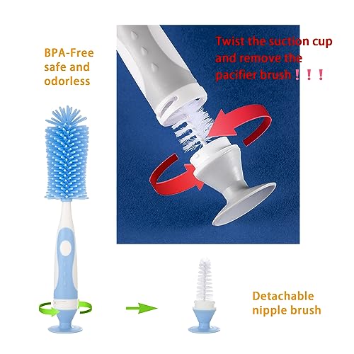 Chemimoso Multifunctional Cleaning Brush, Baby Bottle Brush, Bottle Brush Cleaner, Rotate The Suction Cup to Obtain The Small Bristle Brushes, Set Z, Pink, Nylon and Nylon Brush - color: Pink 2