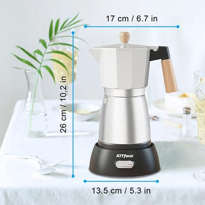 Electric Espresso Coffee Maker, Italian Coffee Pot, Electric Moka Pot, Cuban Coffee Maker, Portable Cafeteras Electricas Espresso Makers with Detachable Base 3 or 6 Cup (Bright Silver) - color: Bright Silver