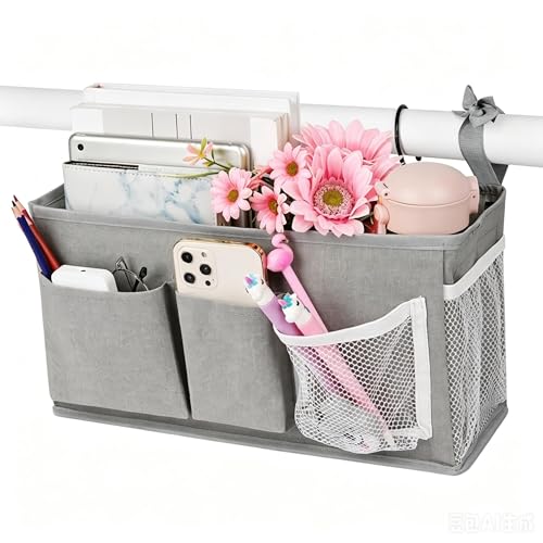 Lilithye Bedside Caddy Bedside Organizer Bedside Storage Caddy with Fixed Straps and Water Bottle Holder for Home College Dorm Bunk Bed Hospital Bed Crib Bed Rails (New Grey-1) - color: New Grey-1