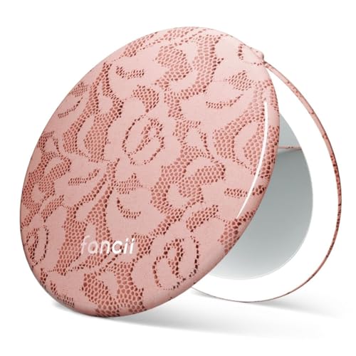 Fancii Taylor LED Lighted Travel Makeup Mirror, Rechargeable, 10x /1x Magnifying, Tru-Glow Lighting System, XL Large 5” Wide | Compact Mirror for Purses (Mocha Lace) - color: Mocha Lace