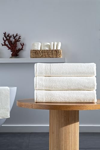 Ozdilek 4-Piece Bath Towels, 27x54, 100% Turkish Cotton, Luxury Quick Dry, Extra Large, Fade-Resistant, Eco-Friendly, Spa Towel, Comfortable (Ivory) - color: Ivory