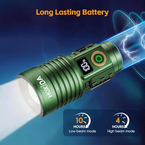 Hoxida Rechargeable Flashlights 2 Pack, 6 Modes Zoomable Powerful Tactical Linternas with LCD Digital Display, Super Bright High Lumens Handheld Magnetic Flashlights for Home Emergencies Camping - color: Green