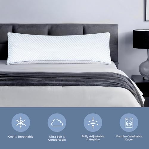 OSBED Shredded Memory Foam Body Pillow | Full body support, supportive, odorless, cooling pillow, adjustable, washable, CertiPUR-US hypoallergenic long adult pillow - size: Body