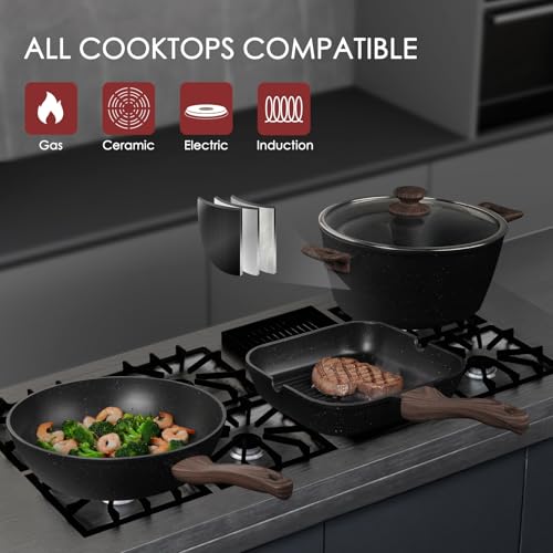 Kikcoin Pots and Pans Set Non Stick 31 Piece Kitchen Nonstick Cooking Cookware Sets with Grill Pan Saucepan Baking Sheet Utensil, Black - color: Black