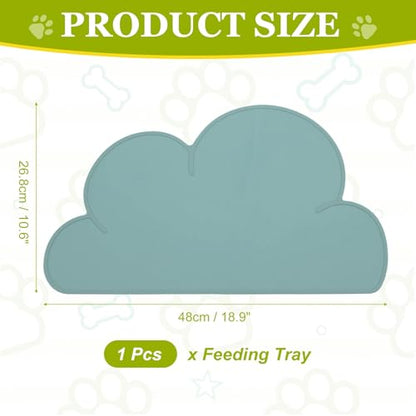 Silicone Pet Feeding Mat, Waterproof Dog Cat Food Bowl Placemat Tray Anti-Slip with Raised Edge Foldable Heat-Resistant (Sea Blue, Cloud Shape), Intended for Cat Dog Water Bowl - color: Sea Blue