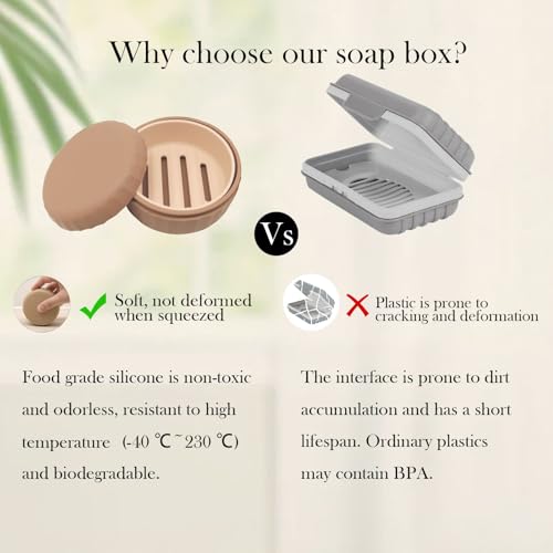Silicone Travel Soap Box with Lid Draining Soap Container for Shower Compact Travel Soap Case Leak-Proof Design for Camping, Hiking, Gym & Outdoor Use Keeps Soap Dry & Hygienic (Cannoli Cream) - color: Cannoli Cream