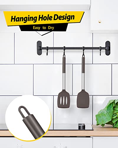 Pack of 2 Silicone Solid Turner, Non Stick Slotted Kitchen Spatulas, High Heat Resistant BPA Free Cooking Utensils, Ideal Cookware for Fish, Eggs, Pancakes(Chocolate) - color: Chocolate