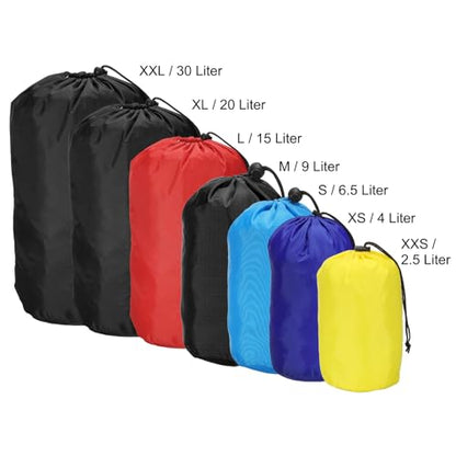 Stuff Sack, 9 x 16 Inch Waterproof Outdoor Storage Sack Ultralight Nylon Drawstring Dust Flap Bag for Camping, Black