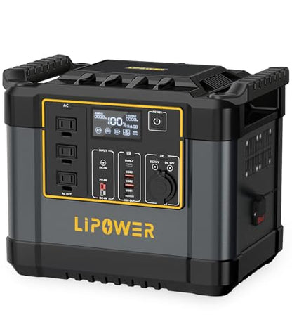 Lipower 1200W Portable Power Station, 1075Wh Solar Powered Generator AC Outlets(2000W Peak) with PD USB Ports, Electric Generator for Camping, Power Supply, Home Use, Emergency, Road Trip - size: 1075Wh(1200W)