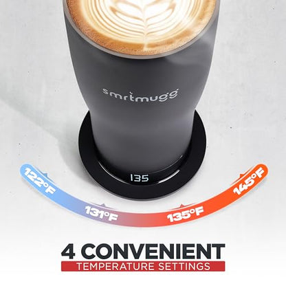 SmrtMugg X Heated Coffee Mug 19 oz., 8 Hour Battery Life, Self-Heating, Adjustable Temp Controlled, LCD Screen, One Button Temperature Adjustment, Includes Cover with Magnetic Slider (Black) (Black) - color: Black