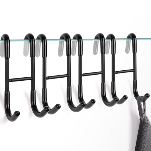 NINETREX Shower Door Hooks,Over Glass Door Hooks for Bathrooms Frameless Glass,Heavy Duty SUS 304 Stainless Steel Hook for Towels,Squeegee,Loofah,Shaver,Robe,4 Pack,Black - color: Black, size: 4.7Inch-4 Pack
