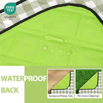 ZAZE Extra Large Picnic Outdoor Blanket, 80''x80'' Waterproof Foldable Blankets Gingham Picnic Mat for Beach, Camping Grass Lawn Park Accessories Cute Couple Gifts Ideas Wedding Registry(Green White) - color: Green and White